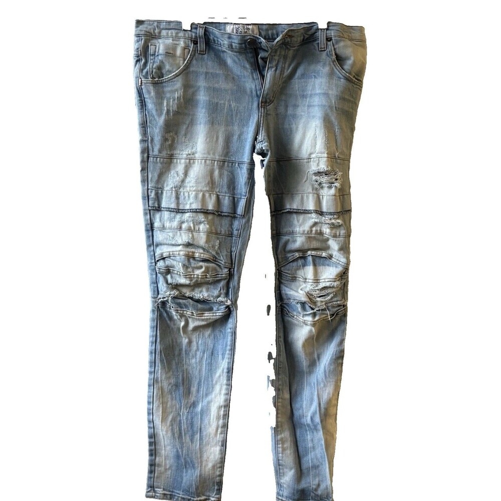 Golden Denim Men’s  Light Wash Blue Distressed Skinny Stretch 5-Pocket Jeans